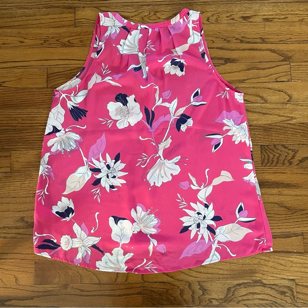 Eliane Rose Hot Pink Navy White Floral Sleeveless Tank Blouse Top Women’s Large - Picture 4 of 4